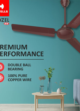 Havells 1200mm Mozel ES Ceiling Fan | Best in class base fan,High Air Delivery, Energy Saving, 100% Pure Copper Motor | 2 Year Warranty | (Pack of 1, Brown) 