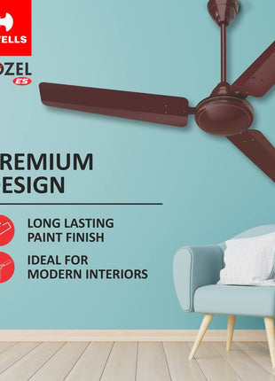 Havells 1200mm Mozel ES Ceiling Fan | Best in class base fan,High Air Delivery, Energy Saving, 100% Pure Copper Motor | 2 Year Warranty | (Pack of 1, Brown) 