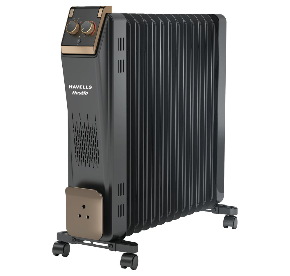 Havells 13 Fin Hestio Straight Fin OFR (Oil Filled Radiator)|Room Heater|2900 W|3 Heat Settings & PTC Fan Heater|Inclined Control Panel|Retractable Wheels| Comfortable Breathing|360° Heating (Black) price under 20000