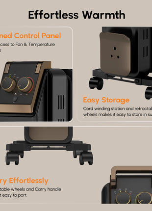 Havells 13 Fin Hestio Straight Fin OFR (Oil Filled Radiator)|Room Heater|2900 W|3 Heat Settings & PTC Fan Heater|Inclined Control Panel|Retractable Wheels| Comfortable Breathing|360° Heating (Black) 