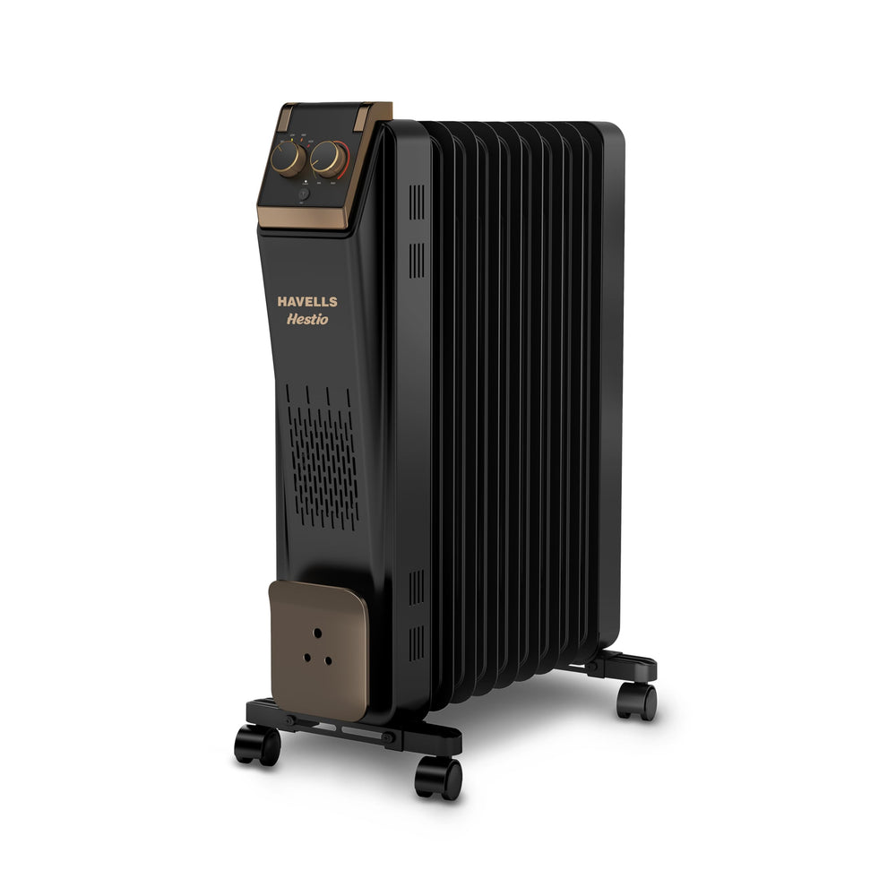 Havells 9 Fin Hestio Straight Fin OFR (Oil Filled Radiator)|Room Heater|2400 W|3 Heat Settings & PTC Fan Heater|Inclined Control Panel|Retractable Wheels| Comfortable Breathing|360° Heating (Black) price under 20000
