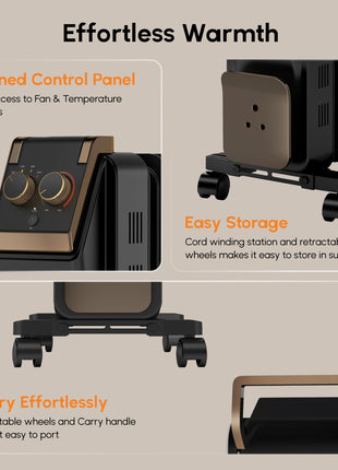 Havells 9 Fin Hestio Straight Fin OFR (Oil Filled Radiator)|Room Heater|2400 W|3 Heat Settings & PTC Fan Heater|Inclined Control Panel|Retractable Wheels| Comfortable Breathing|360° Heating (Black) 
