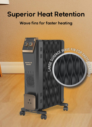 Havells 9 Fin Hestio Wave Oil Filled Radiator 2400W 3 Heat Settings PTC 