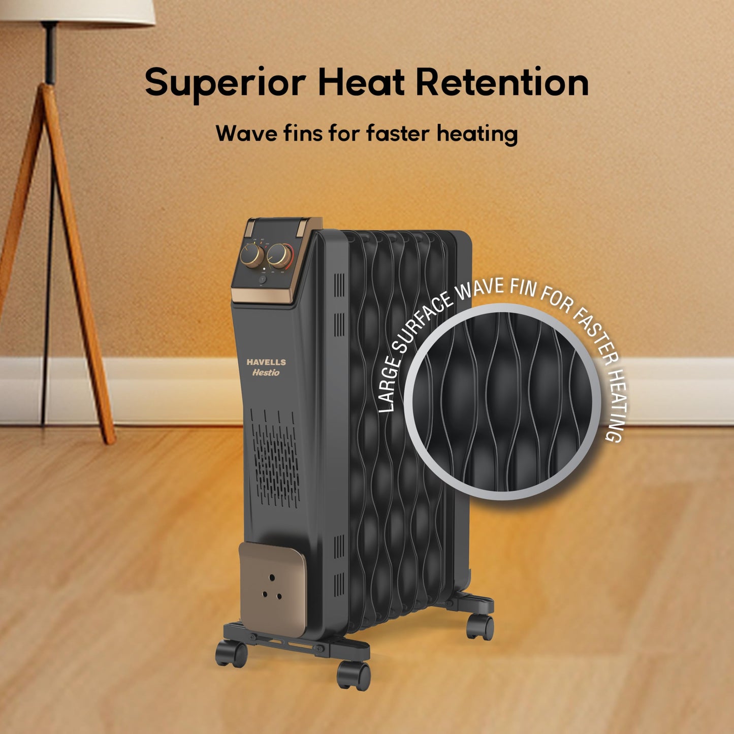 Havells 9 Fin Hestio Wave Oil Filled Radiator 2400W 3 Heat Settings PTC 