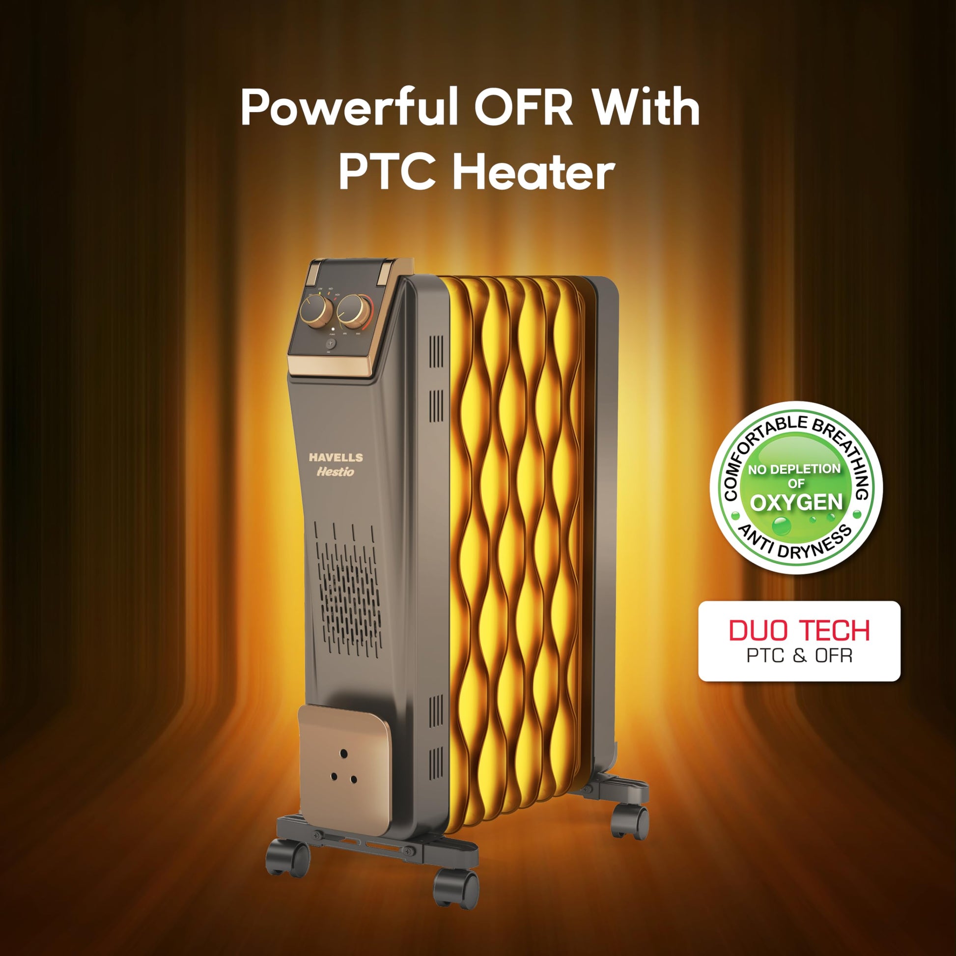 Havells 9 Fin Hestio Wave Oil Filled Radiator 2400W 3 Heat Settings PTC 