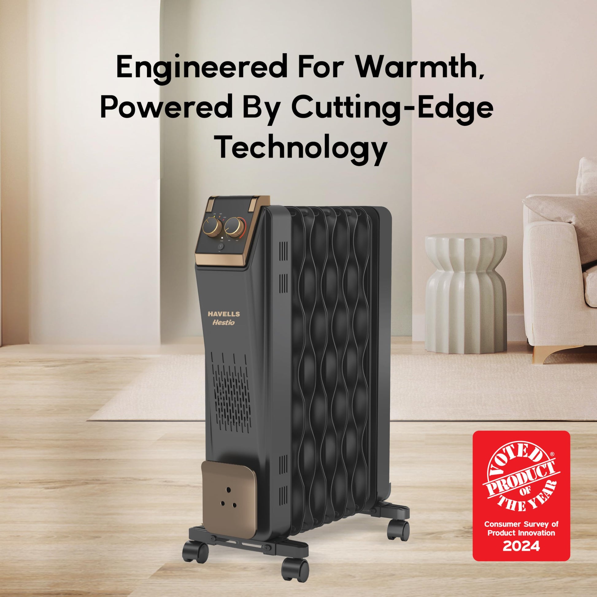 Havells 9 Fin Hestio Wave Oil Filled Radiator 2400W 3 Heat Settings PTC 