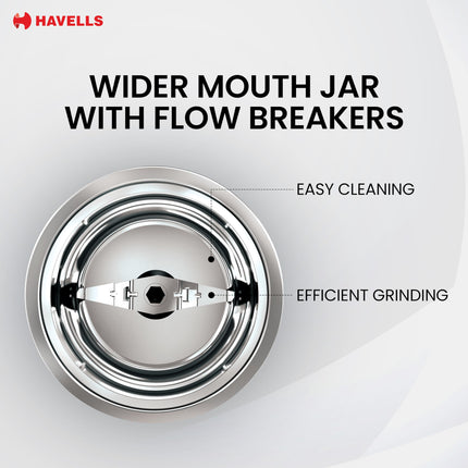 Havells ABS ESO 750W 4 JAR Mixer Grinder, Heavy and Wider Mouth SS Blades & Jars, All Jars with Handle & One Juicer Jar, Mixie For Kitchen, 2 Year Product & 5 Year Motor Manufacturer Warranty (Teal) 