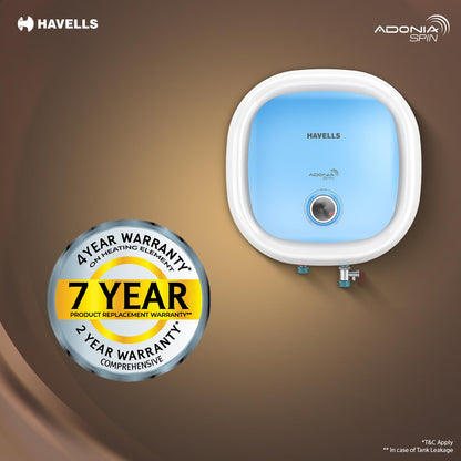 Havells All New Adonia Spin 15L 5 Star Storage Water Heater(Geyser)|Faster Heating|Safe to use|Saves electricity|Feroglas Coated Anti Rust Tank| Temp. setting knob|7 Yr. Tank Warranty| Made In India 