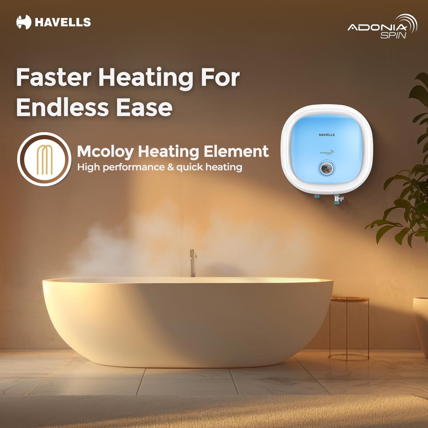 Havells All New Adonia Spin 15L 5 Star Storage Water Heater(Geyser)|Faster Heating|Safe to use|Saves electricity|Feroglas Coated Anti Rust Tank| Temp. setting knob|7 Yr. Tank Warranty| Made In India 