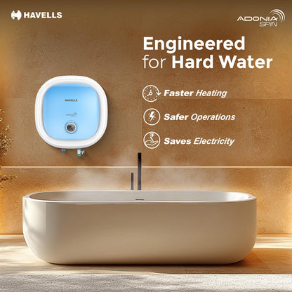 Havells All New Adonia Spin 15L 5 Star Storage Water Heater(Geyser)|Faster Heating|Safe to use|Saves electricity|Feroglas Coated Anti Rust Tank| Temp. setting knob|7 Yr. Tank Warranty| Made In India 