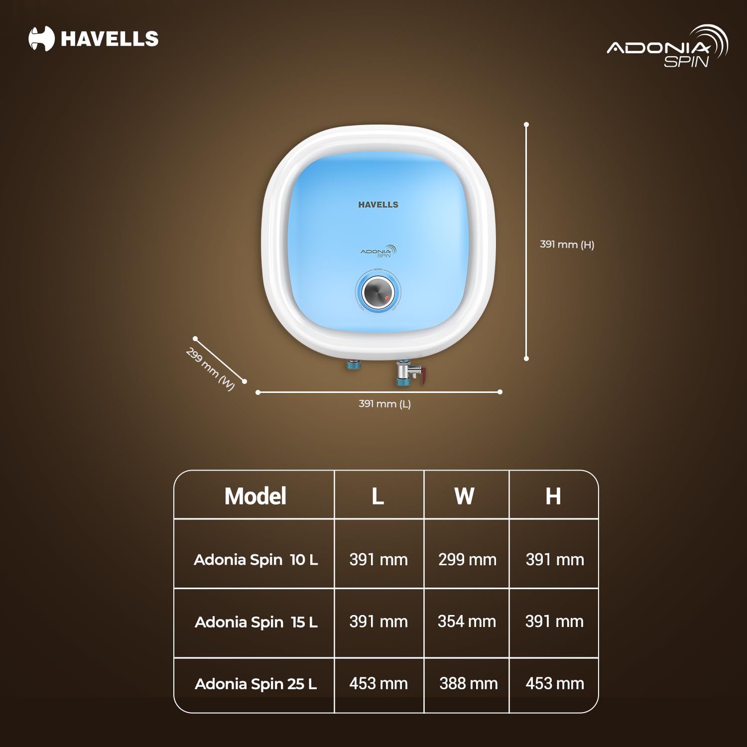 Havells All New Adonia Spin 15L 5 Star Storage Water Heater(Geyser)|Faster Heating|Safe to use|Saves electricity|Feroglas Coated Anti Rust Tank| Temp. setting knob|7 Yr. Tank Warranty| Made In India 