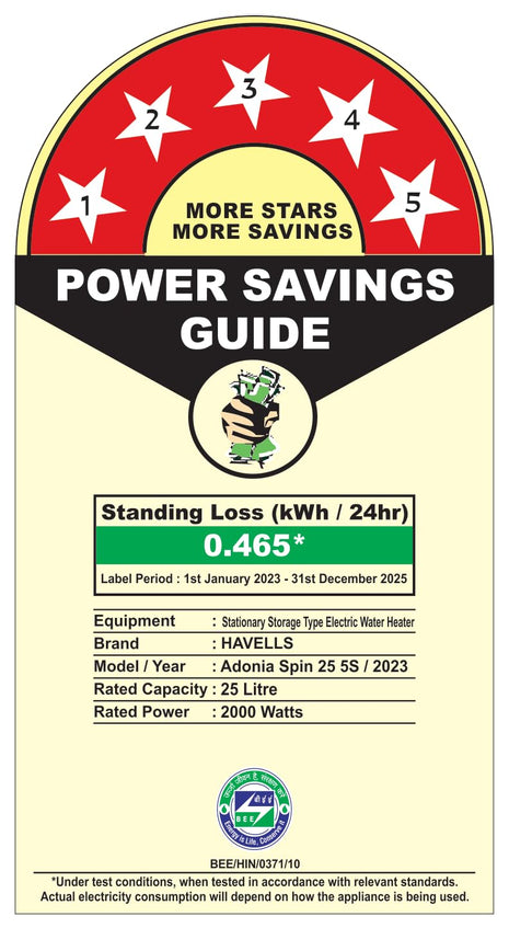 Havells All New Adonia Spin 25L 5 Star Storage Water Heater(Geyser)|Faster Heating|Safe to use|Saves electricity|Feroglas Coated Anti Rust Tank| Temp. setting knob|7 Yr. Tank Warranty| Made In India 