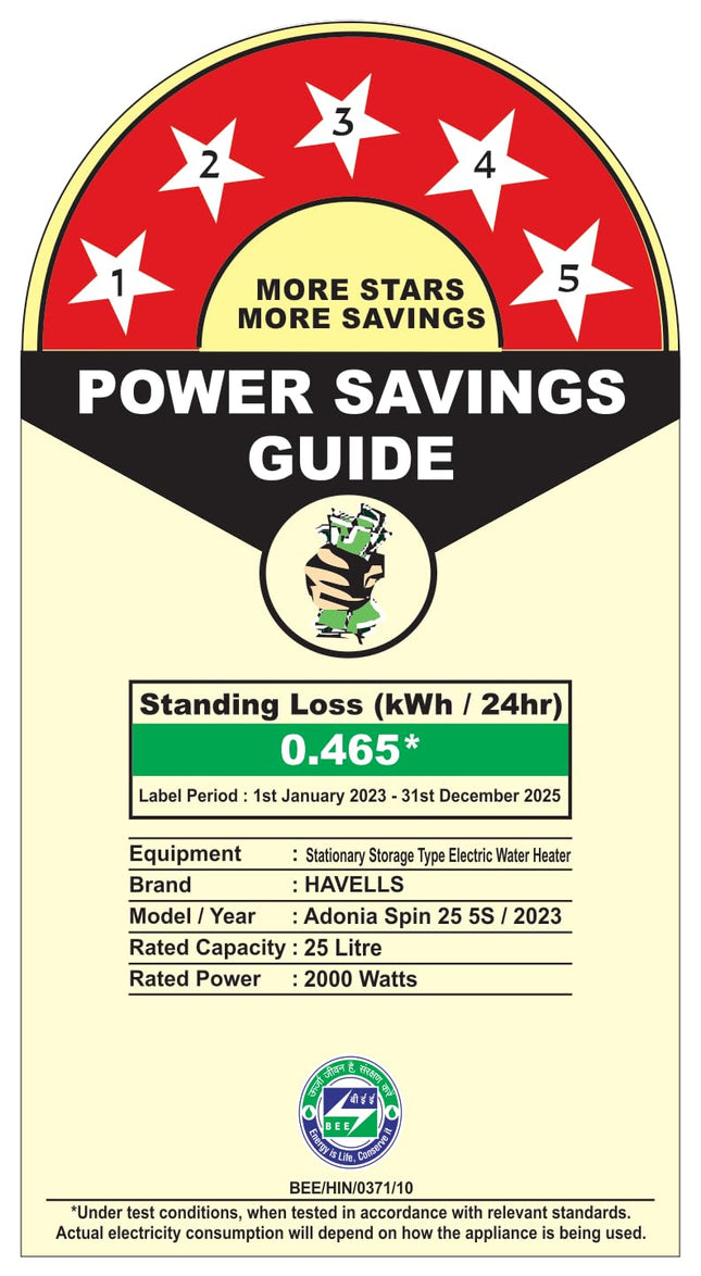 Havells All New Adonia Spin 25L 5 Star Storage Water Heater(Geyser)|Faster Heating|Safe to use|Saves electricity|Feroglas Coated Anti Rust Tank| Temp. setting knob|7 Yr. Tank Warranty| Made In India 