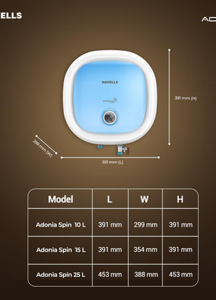 Havells All New Adonia Spin 25L 5 Star Storage Water Heater(Geyser)|Faster Heating|Safe to use|Saves electricity|Feroglas Coated Anti Rust Tank| Temp. setting knob|7 Yr. Tank Warranty| Made In India 