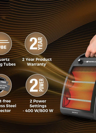 Havells Bero Quartz Heater Black 800 watt 2 Heat Settings 2 Year Product Warranty 