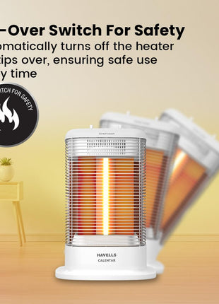 Havells Calenter 1050 Watt Room Heater With 3 Carbon Heating Tube| 3 Heat Setting| Tip Over Switch Protection| 3 Direction Heating| Upto 120min. Timer Setting| 2 Years Manufacturer Warranty (White) 