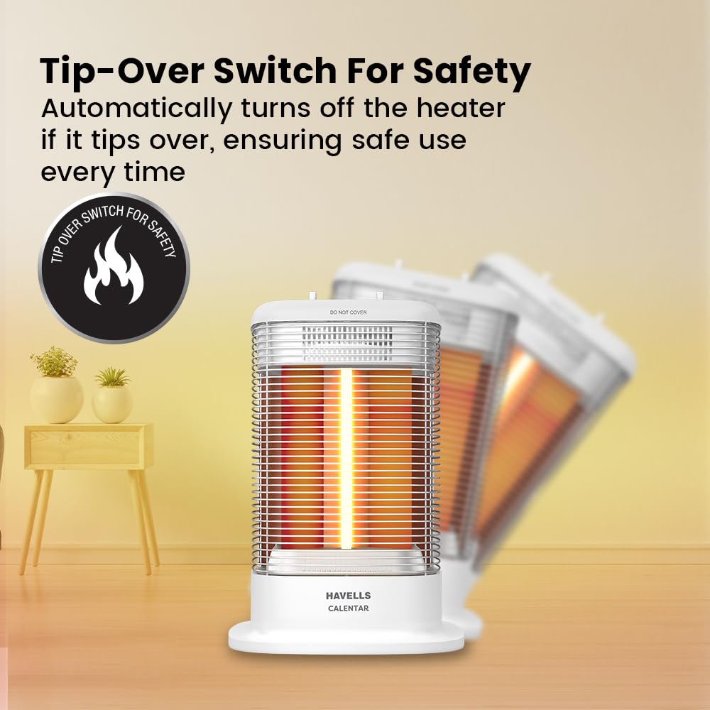 Havells Calenter 1050 Watt Room Heater With 3 Carbon Heating Tube| 3 Heat Setting| Tip Over Switch Protection| 3 Direction Heating| Upto 120min. Timer Setting| 2 Years Manufacturer Warranty (White) 