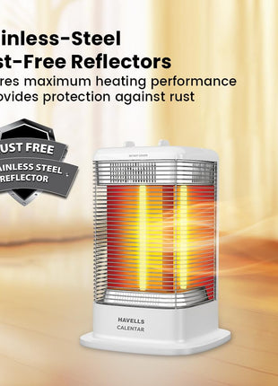 Havells Calenter 1050 Watt Room Heater With 3 Carbon Heating Tube| 3 Heat Setting| Tip Over Switch Protection| 3 Direction Heating| Upto 120min. Timer Setting| 2 Years Manufacturer Warranty (White) 