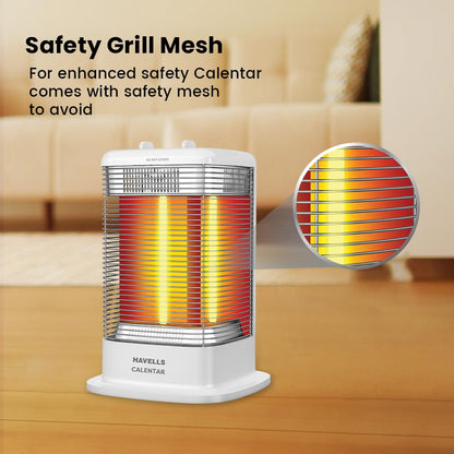 Havells Calenter 1050 Watt Room Heater With 3 Carbon Heating Tube| 3 Heat Setting| Tip Over Switch Protection| 3 Direction Heating| Upto 120min. Timer Setting| 2 Years Manufacturer Warranty (White) 