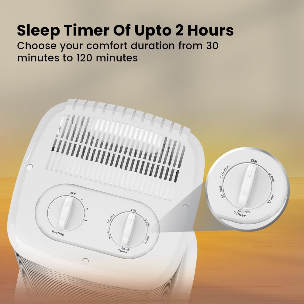 Havells Calenter 1050 Watt Room Heater With 3 Carbon Heating Tube| 3 Heat Setting| Tip Over Switch Protection| 3 Direction Heating| Upto 120min. Timer Setting| 2 Years Manufacturer Warranty (White) 
