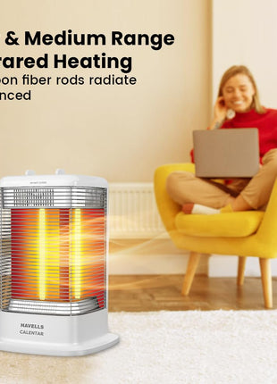 Havells Calenter 1050 Watt Room Heater With 3 Carbon Heating Tube| 3 Heat Setting| Tip Over Switch Protection| 3 Direction Heating| Upto 120min. Timer Setting| 2 Years Manufacturer Warranty (White) 
