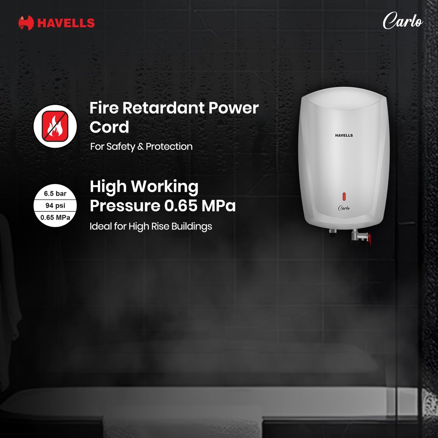 Havells Carlo 5 Litre Instant Water Heater | Color Changing LED Indicator, Rust and shock proof, ISI Certified | Fire retardant power cord; Warranty: 5 Yr on inner tank & 2 Yr comprehensive | (White) 