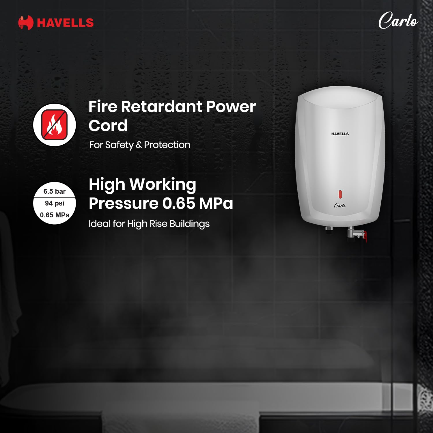 Havells Carlo 5 Litre Instant Water Heater | Color Changing LED Indicator, Rust and shock proof, ISI Certified | Fire retardant power cord; Warranty: 5 Yr on inner tank & 2 Yr comprehensive | (White) 