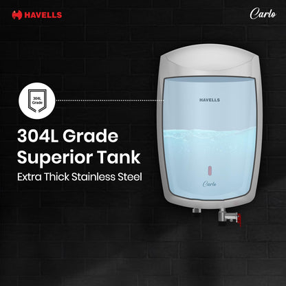 Havells Carlo 5 Litre Instant Water Heater | Color Changing LED Indicator, Rust and shock proof, ISI Certified | Fire retardant power cord; Warranty: 5 Yr on inner tank & 2 Yr comprehensive | (White) 