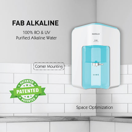 Havells Fab Alkaline Water Purifier (White & Sky Blue), RO+UV+Alkaline, Filter Alert, Copper+Zinc+Minerals, 7 Stage Purification, 7L Tank, Suitable for Borwell, Tanker & Municipal Water 