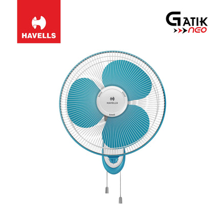 Havells Gatik Neo 400mm Wall Mounted Fan | High-Performance, Wall Fan for Kitchen & Home, Smooth Oscillation, 100% Copper Motor | 3-Speed Control, 2-Year Warranty | (Pack of 1, White Blue) 
