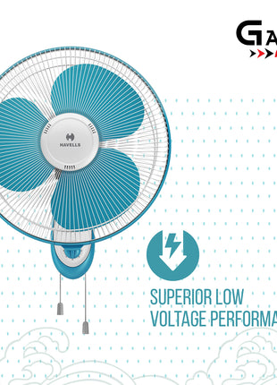 Havells Gatik Neo 400mm Wall Mounted Fan | High-Performance, Wall Fan for Kitchen & Home, Smooth Oscillation, 100% Copper Motor | 3-Speed Control, 2-Year Warranty | (Pack of 1, White Blue) 