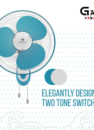 Havells Gatik Neo 400mm Wall Mounted Fan | High-Performance, Wall Fan for Kitchen & Home, Smooth Oscillation, 100% Copper Motor | 3-Speed Control, 2-Year Warranty | (Pack of 1, White Blue) 