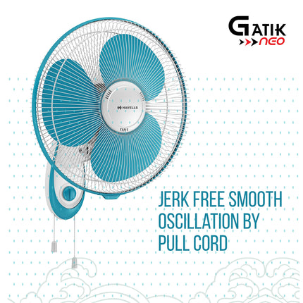 Havells Gatik Neo 400mm Wall Mounted Fan | High-Performance, Wall Fan for Kitchen & Home, Smooth Oscillation, 100% Copper Motor | 3-Speed Control, 2-Year Warranty | (Pack of 1, White Blue) 