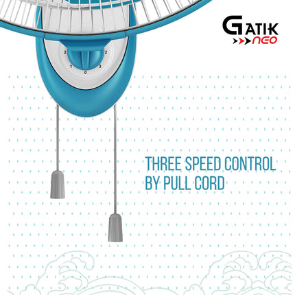 Havells Gatik Neo 400mm Wall Mounted Fan | High-Performance, Wall Fan for Kitchen & Home, Smooth Oscillation, 100% Copper Motor | 3-Speed Control, 2-Year Warranty | (Pack of 1, White Blue) 