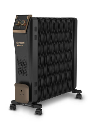 Havells Hestio 15 Wave Fin OFR (Oil Filled Radiator)|Room Heater|2900 W|3 Heat Settings & PTC Fan Heater|Inclined Control Panel|Retractable Wheels| Comfortable Breathing|360° Heating (Black) 