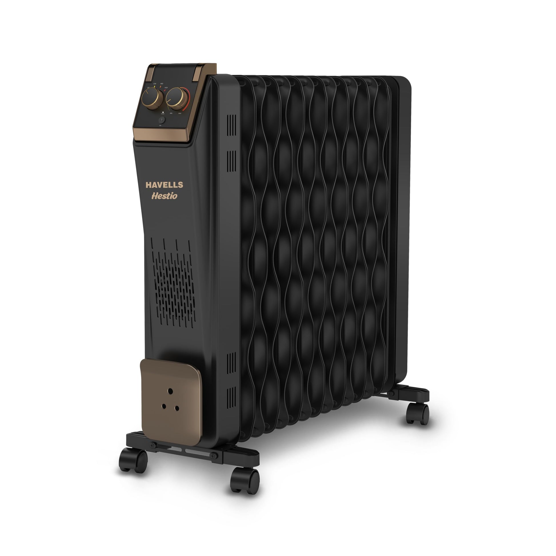 Havells Hestio 15 Wave Fin OFR (Oil Filled Radiator)|Room Heater|2900 W|3 Heat Settings & PTC Fan Heater|Inclined Control Panel|Retractable Wheels| Comfortable Breathing|360° Heating (Black) 