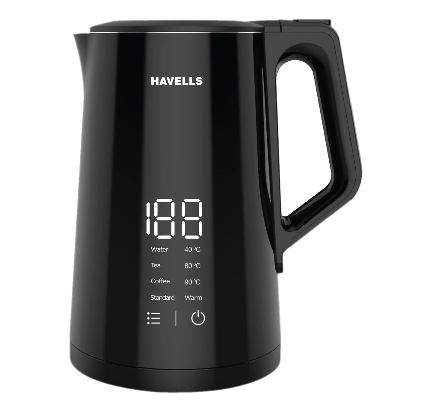 Havells I-Conic 1.5 Litre Digi Kettle with double wall and 304 stainless steel tank (Black), 1600 Watts 