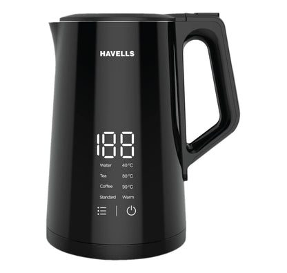 Havells I-Conic 1.5 Litre Digi Kettle with double wall and 304 stainless steel tank (Black), 1600 Watts 