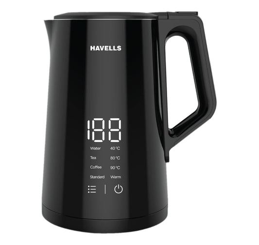 Havells I-Conic 1.5 Litre Digi Kettle with double wall and 304 stainless steel tank (Black), 1600 Watts 