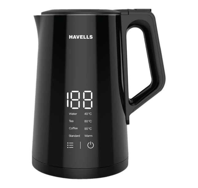 Havells I-Conic 1.5 Litre Digi Kettle with double wall and 304 stainless steel tank (Black), 1600 Watts 