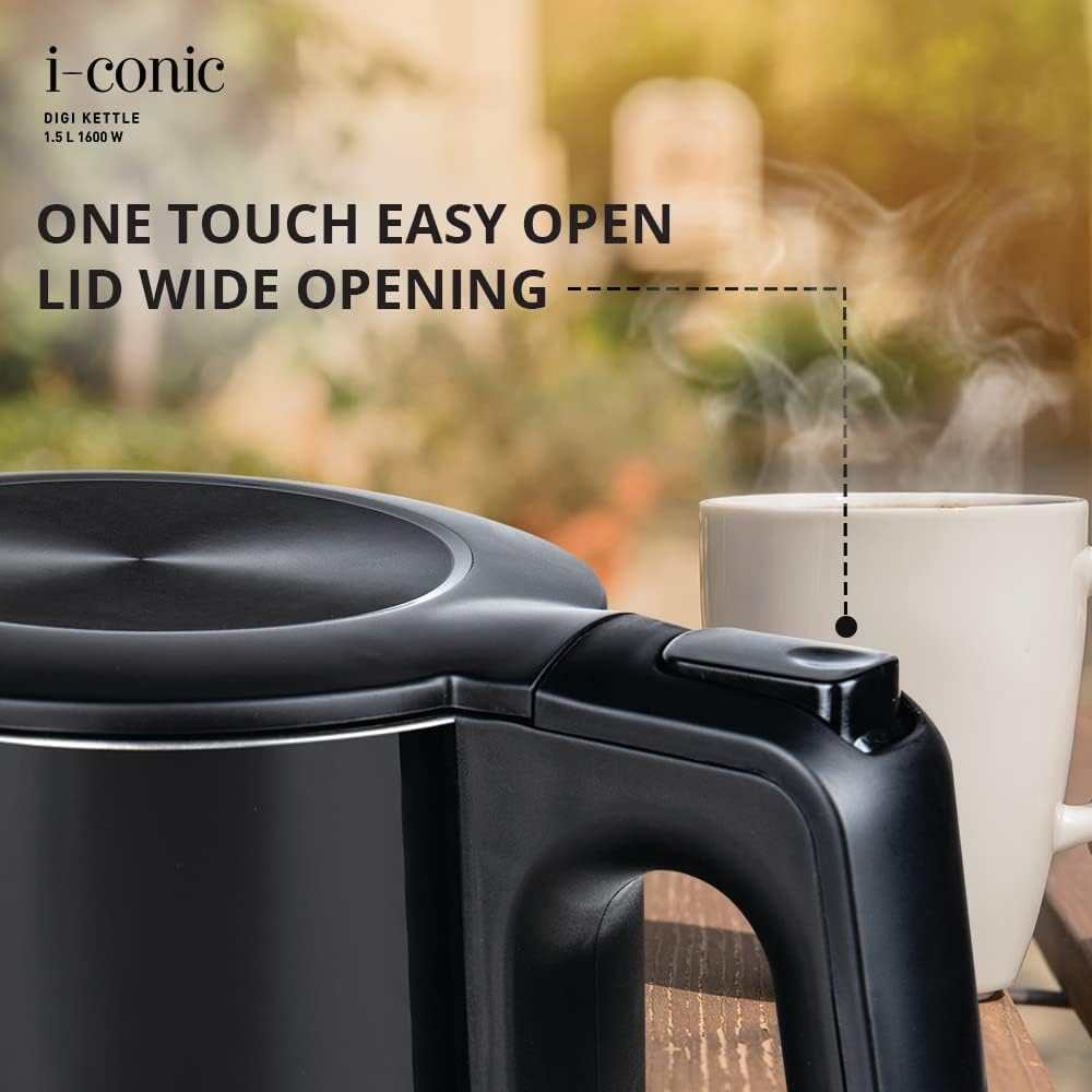 Havells I-Conic 1.5 Litre Digi Kettle with double wall and 304 stainless steel tank (Black), 1600 Watts 