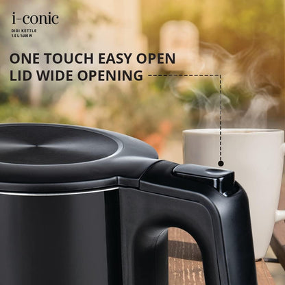 Havells I-Conic 1.5 Litre Digi Kettle with double wall and 304 stainless steel tank (Black), 1600 Watts 