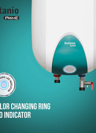 Havells Instanio Prime 15 Litre Storage Water Heater (Geyser) | Temp. Sensing Color Changing LED Indicator | Glass Coated Anti Rust Tank | Warranty: 5 Year on Tank | High Rise Compatible (White Blue) 