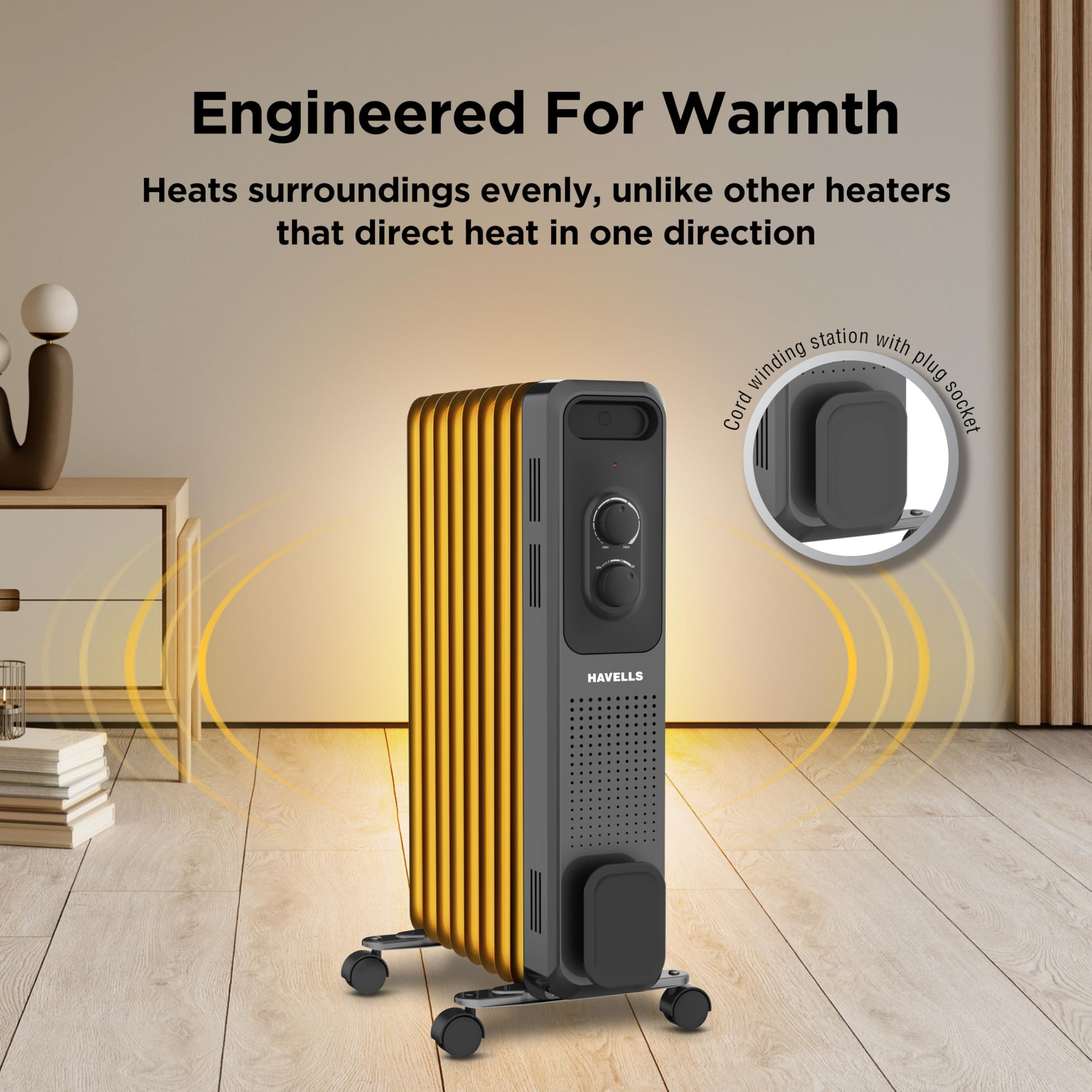 Havells Jade 9 Fin Oil Filled Room Heater OFR U Tech Fast Heating 