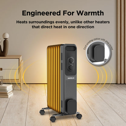 Havells Jade 9 Fin Oil Filled Room Heater OFR U Tech Fast Heating 