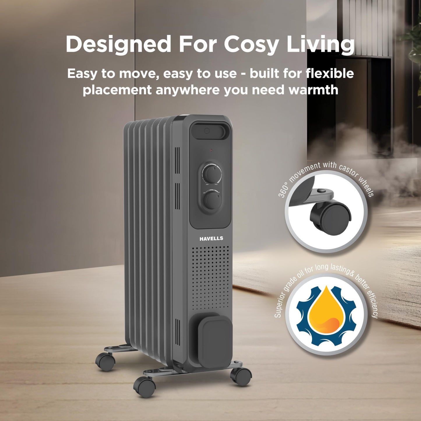 Havells Jade 9 Fin Oil Filled Room Heater OFR U Tech Fast Heating 
