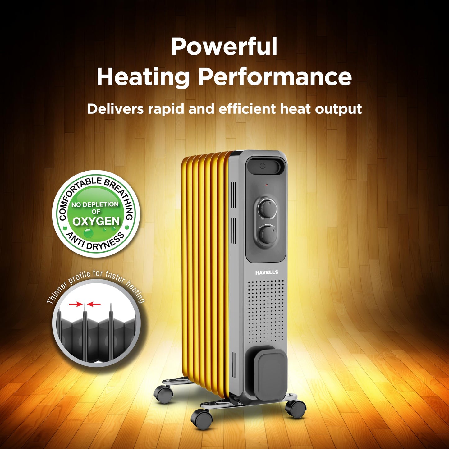 Havells Jade 9 Fin Oil Filled Room Heater OFR U Tech Fast Heating 