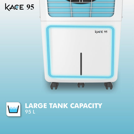 Havells Kace 95L Desert Air Cooler for home | Powerful Air Delivery | High Density Honeycomb Pads | Ice Chill Drip Technology, Ice Chamber | Bacteria Shield | Heavy Duty (White/Blue) 