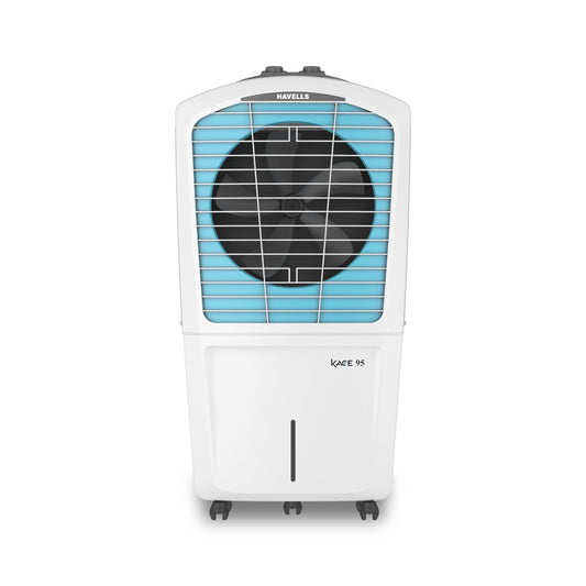 Havells Kace 95L Desert Air Cooler for home | Powerful Air Delivery | High Density Honeycomb Pads | Ice Chill Drip Technology, Ice Chamber | Bacteria Shield | Heavy Duty (White/Blue) 
