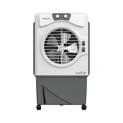 Havells Koolaire 80L Desert Air Cooler for home | Powerful Air Delivery | Everlast Pump | 5 Leaf Metal Blade Fan | Bacteria Shield High Density Honeycomb Pads | Heavy Duty (White/Grey) 